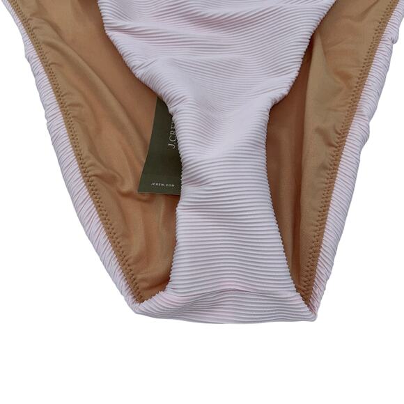 New J. Crew Pink Ribbed High Rise Cheeky Bikini Swim Bathing Suit Bottom Medium - Picture 5 of 9